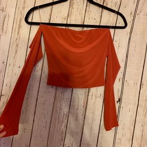 Off the shoulder long sleeve crop top